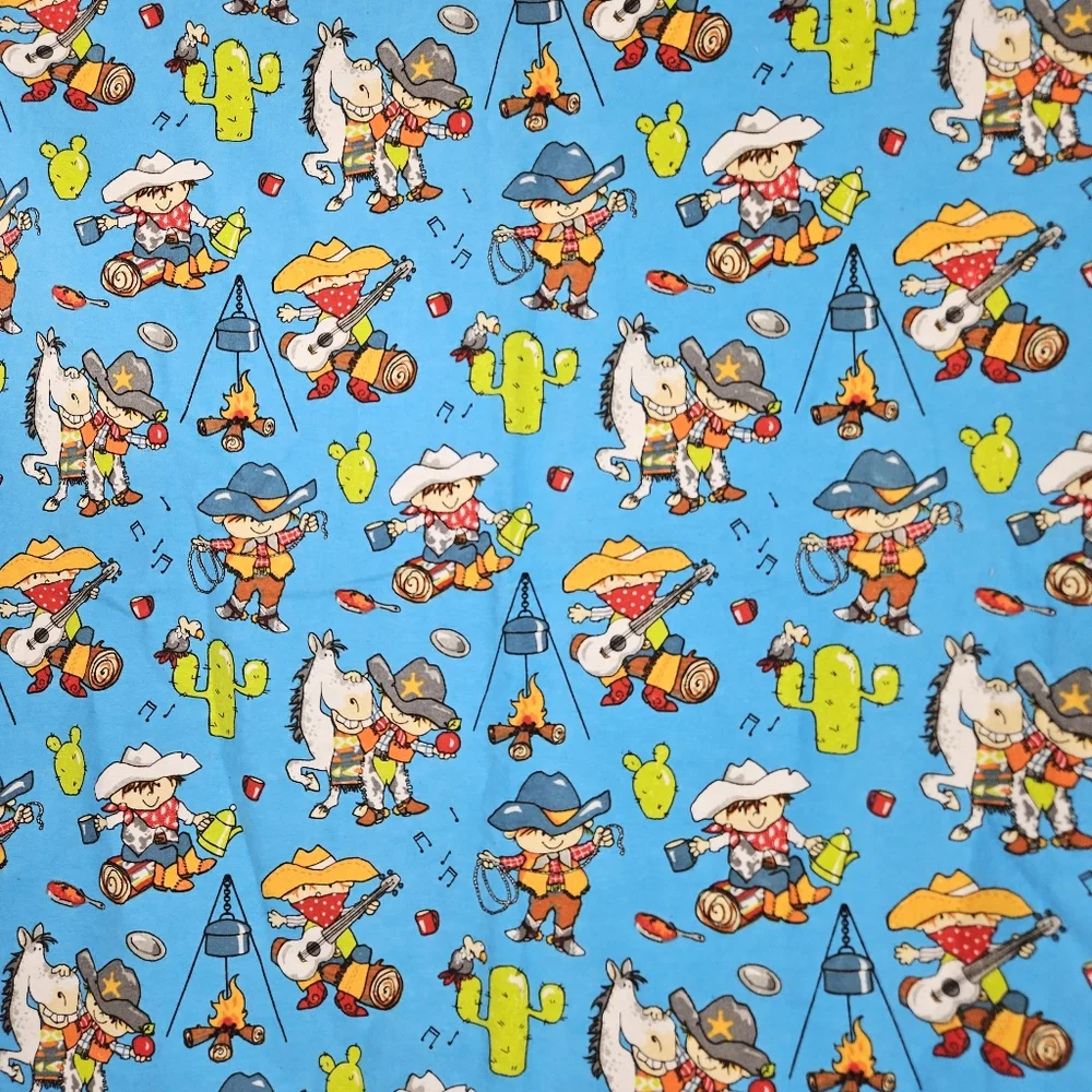 Handmade cowboy baby blanket with embroidered edges 42